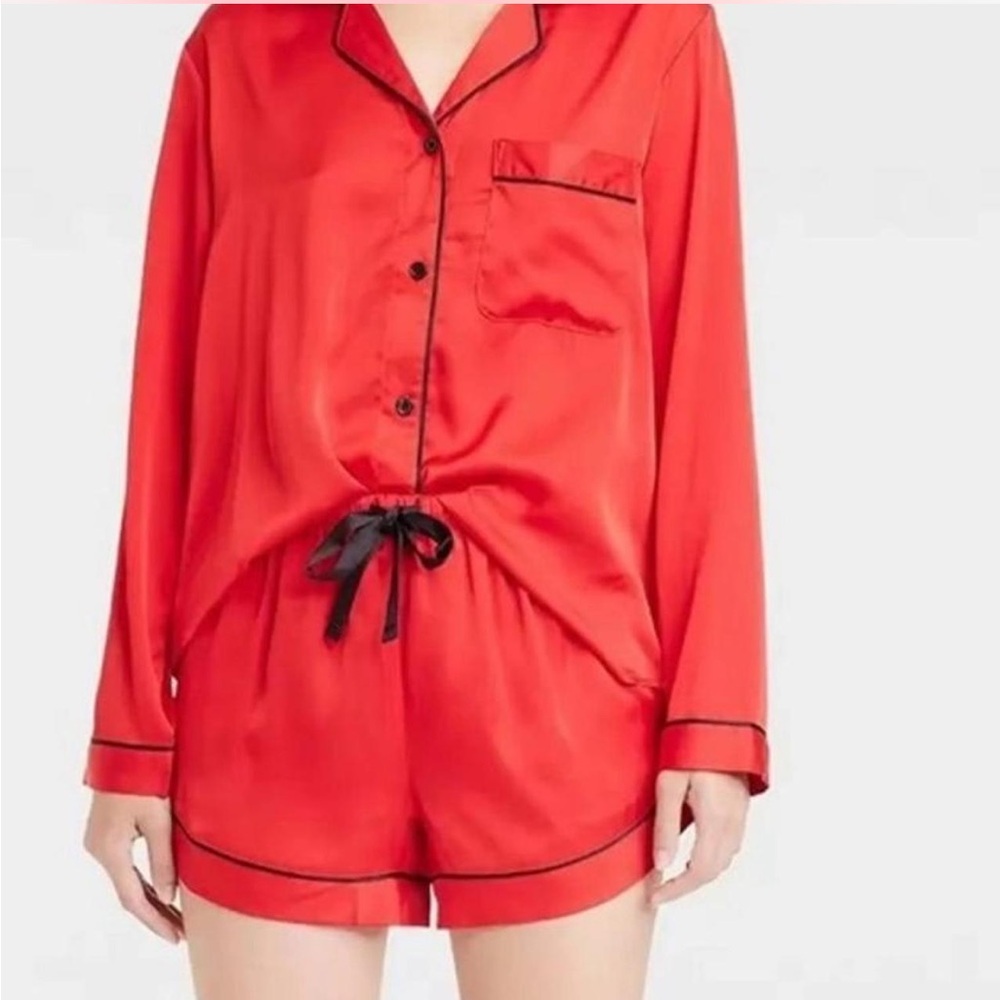Satin red pajamas set